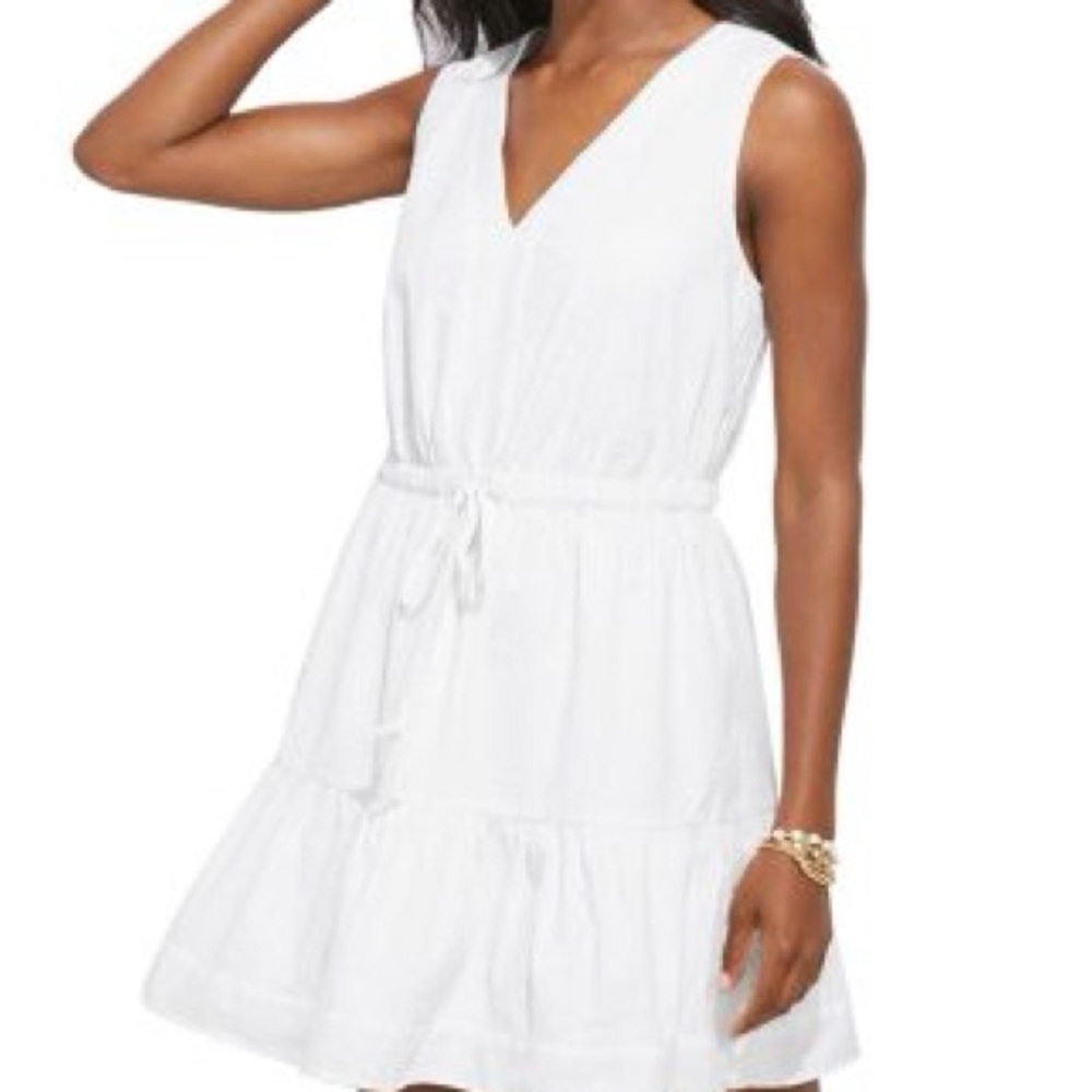 White Sleeveless V-Neck Vineyard Vine Dress